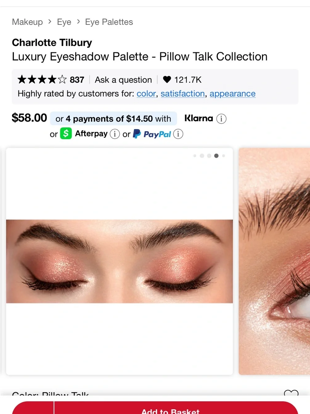 Charlotte Tilbury Pillow Talk Eyeshadow Quartet — Pink, Bronze, Rose Gold